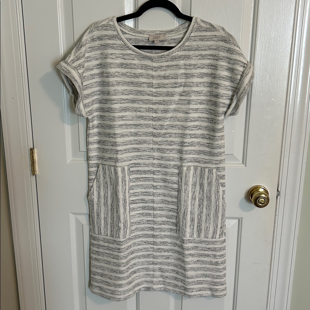 LOFT Gray and White Striped Dress